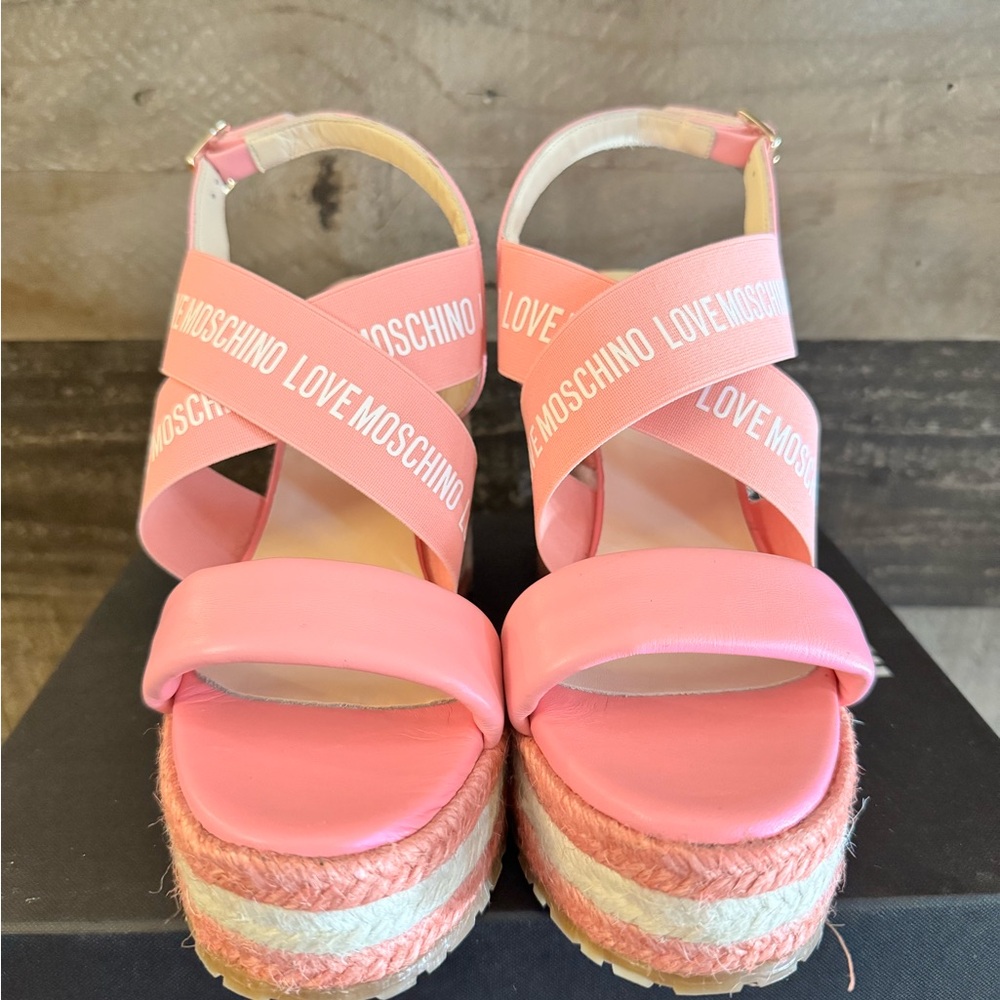 Moschino Pink Wedge Sandals with Criss-Cross Straps - Picture 2 of 7